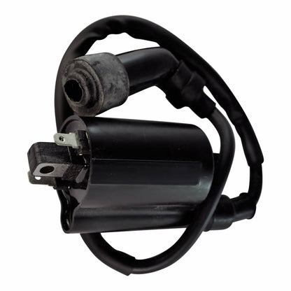 black ignition coil with attached high-tension cable for motorbike or small engine