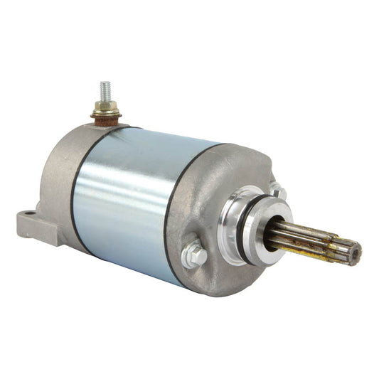 Close-up of industrial electric motor starter with metal casing and shaft isolated on white background