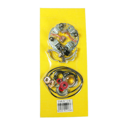 Electronic component repair kit with metal brushes, springs, and washers on yellow packaging