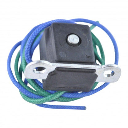 Suzuki quad coil ignition part with blue and green wires on white background